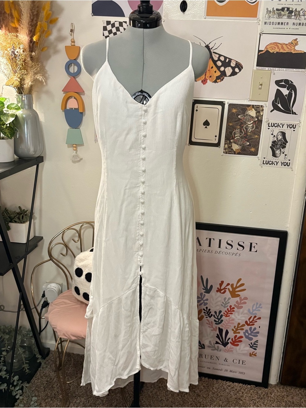 Abercrombie & Fitch White Open Back Button Front Maxi Dress
